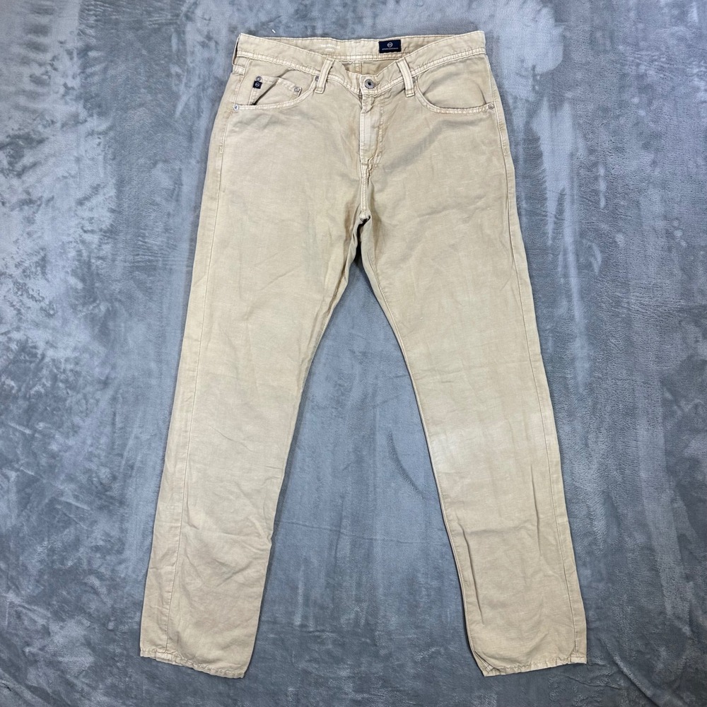AG Adriano Goldschmied The Graduate Tailoredā Leg Linen Pants Mens 34x34 Beige